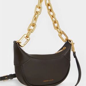 Charles & Keith Dark Brown Shoulder Bag with Gold Chain